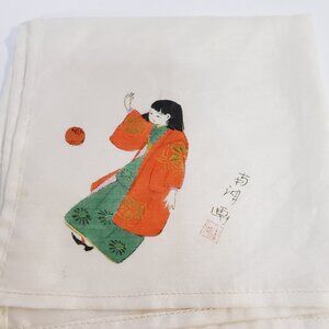 Vintage Hand Painted Silk Japanese Soldier Handkerchief 11" Painted by Nankei